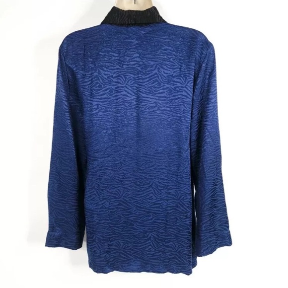 Victorias Secret Womens Pajama Top / Robe XS Blue Black Satin Wrap Long Sleeve - Picture 2 of 7